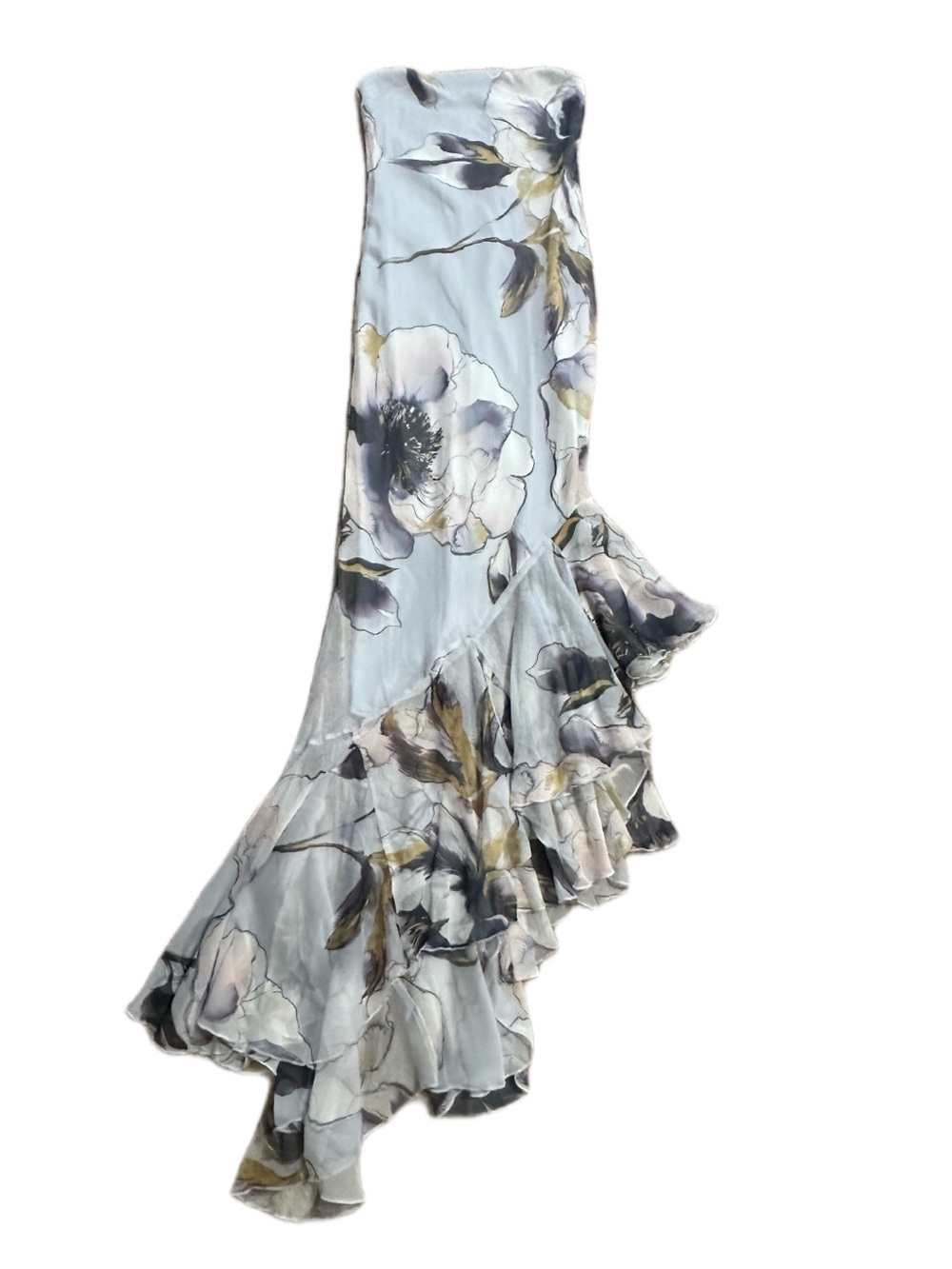 ASOS DESIGN Bandeau Maxi Dress Asymmetric Ruffle Hem Floral Print UK 8 US 4 - Picture 6 of 7